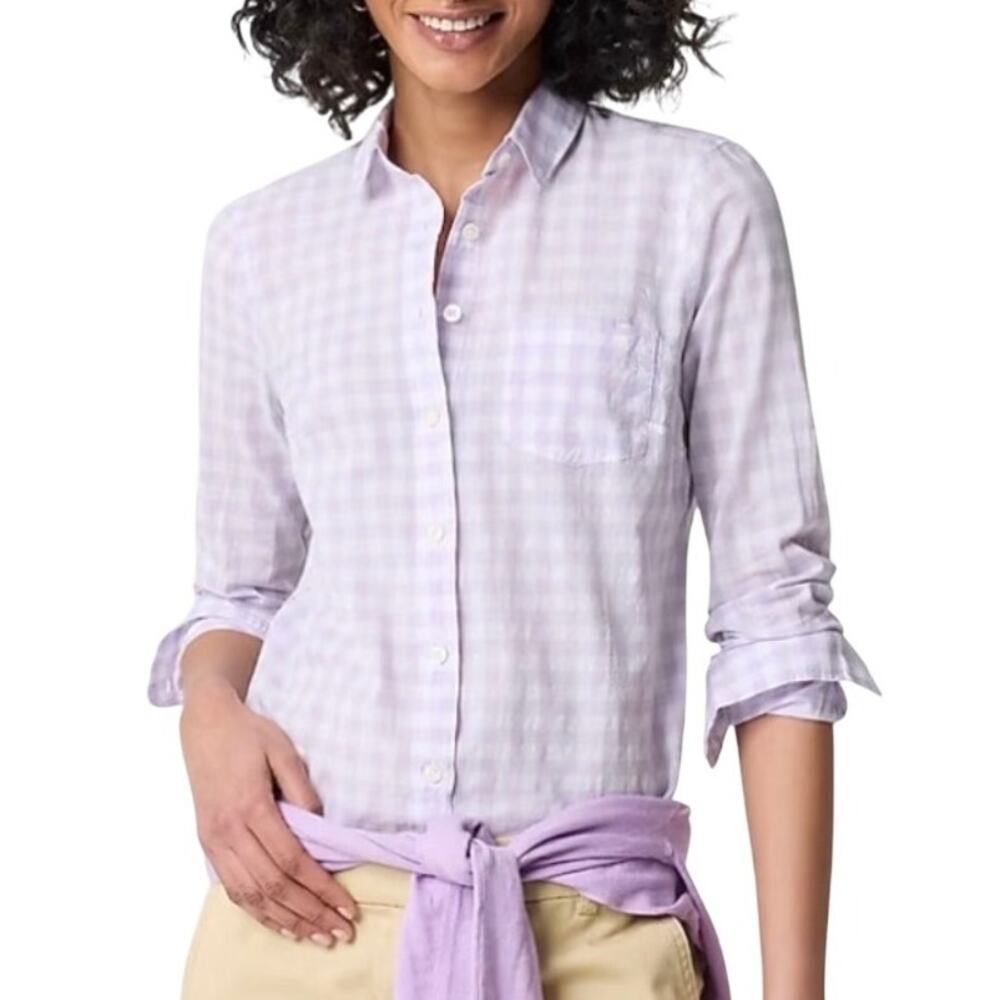 J.Crew Factory Lightweight Cotton Gingham Shirt Signature Fit Lilac Purple M NWT